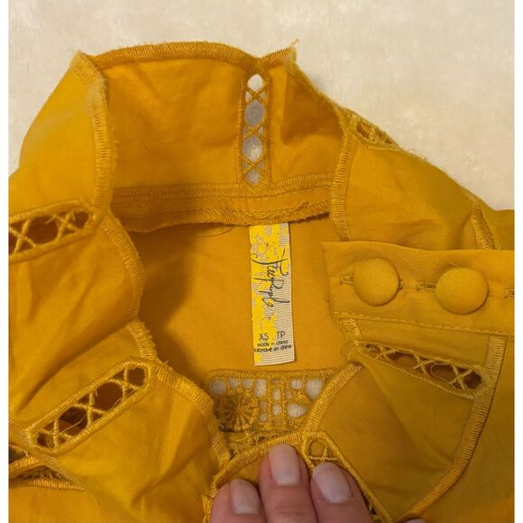 EUC Free People Another Eternity Embroidered Blouse, Mustard, Sz XS - Picture 5 of 10
